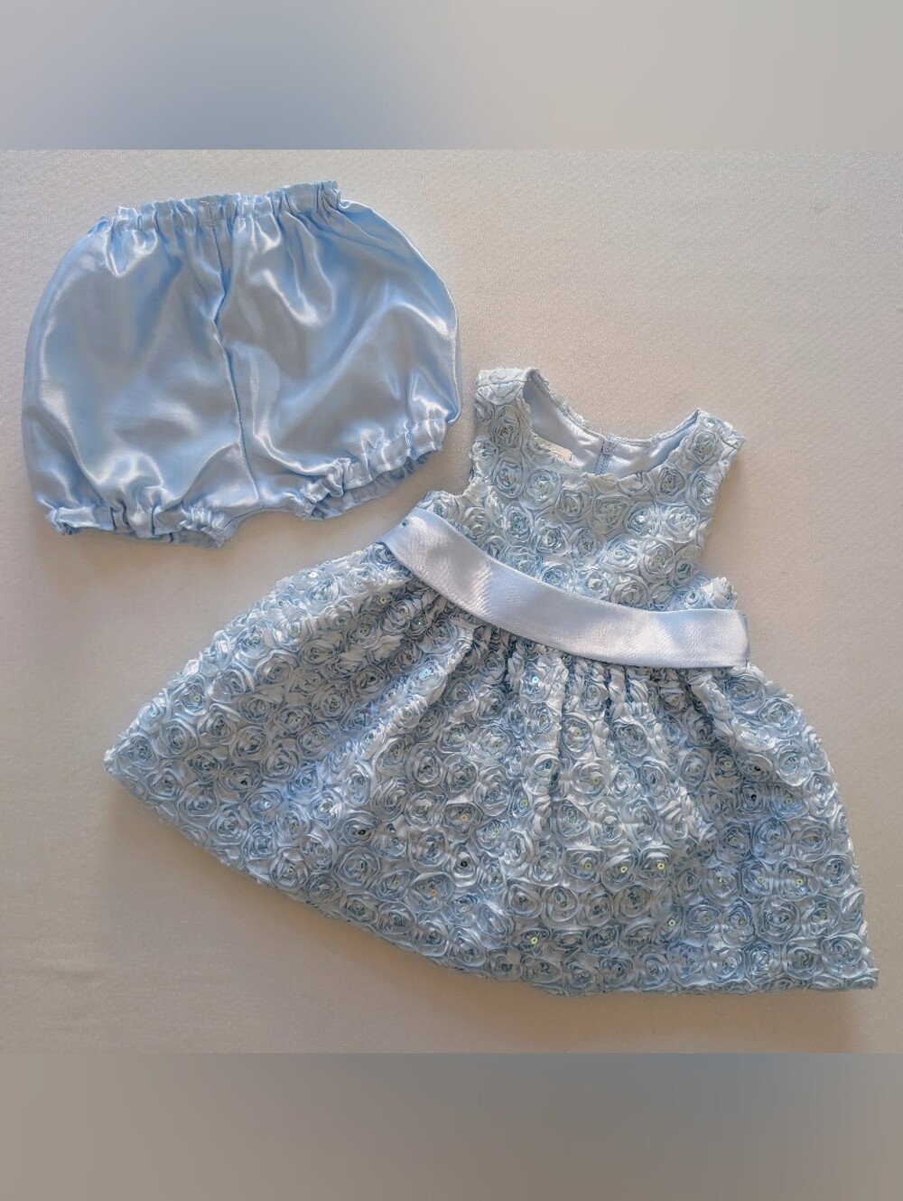 American Princess Light Blue 3D Rosette Floral Dress 12m